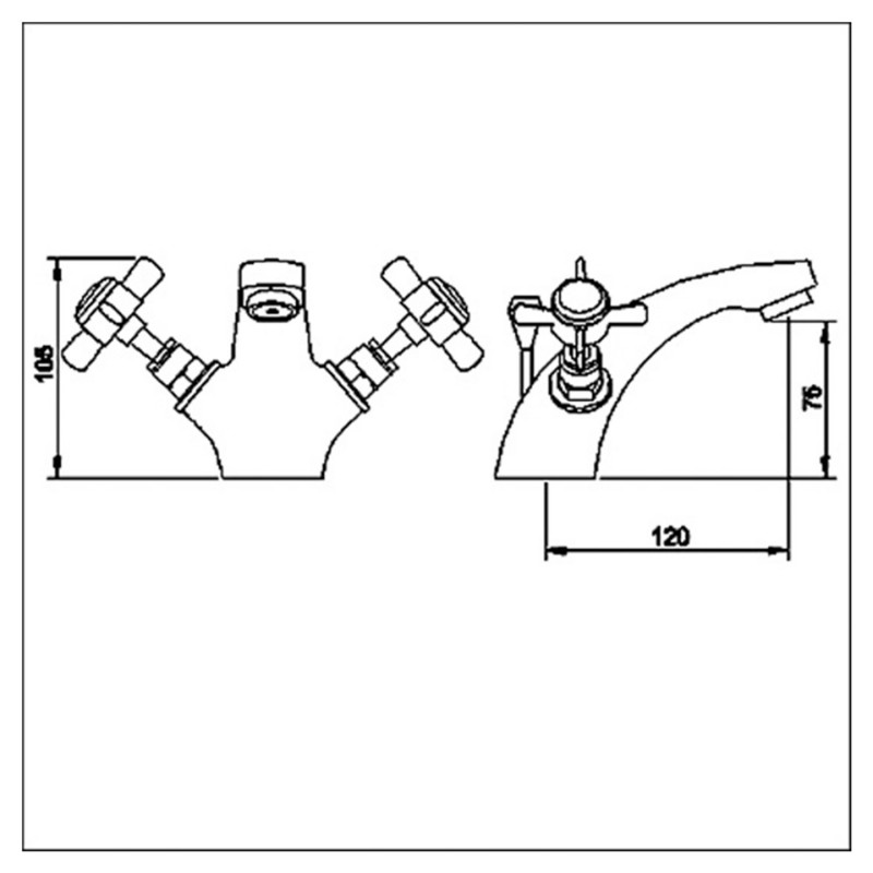 Beaumont Mono Basin Mixer Tap Dual Handle with Pop-up Waste - Technical Drawing