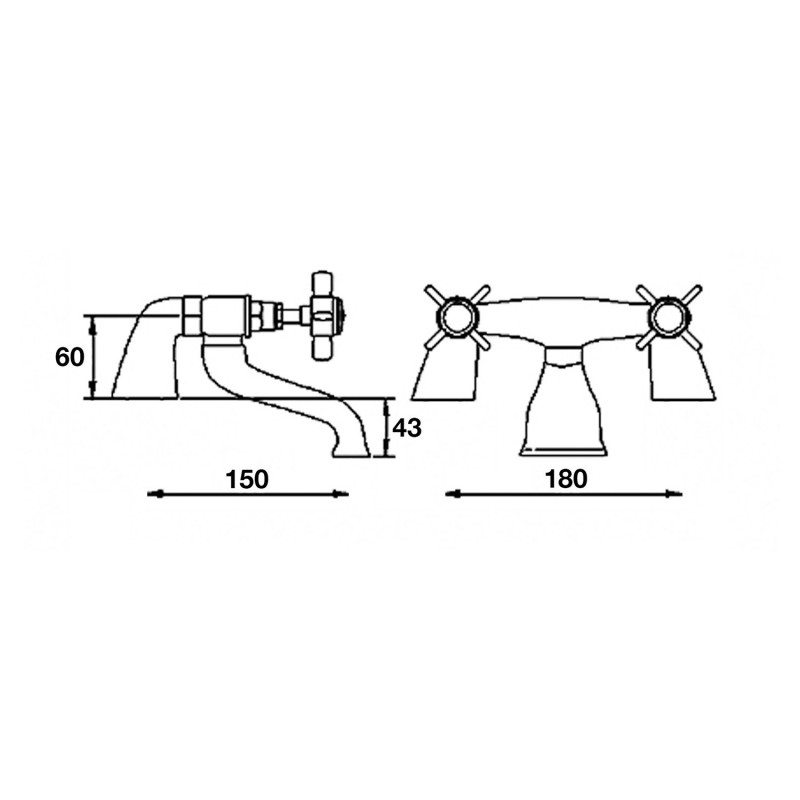 Beaumont Cross Head Bath Filler Tap Pillar Mounted - Technical Drawing