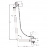 Classic Exposed Bath Waste & Overflow with Link Chain Plug(Suitable for baths up to 20mm thick) - Technical Drawing