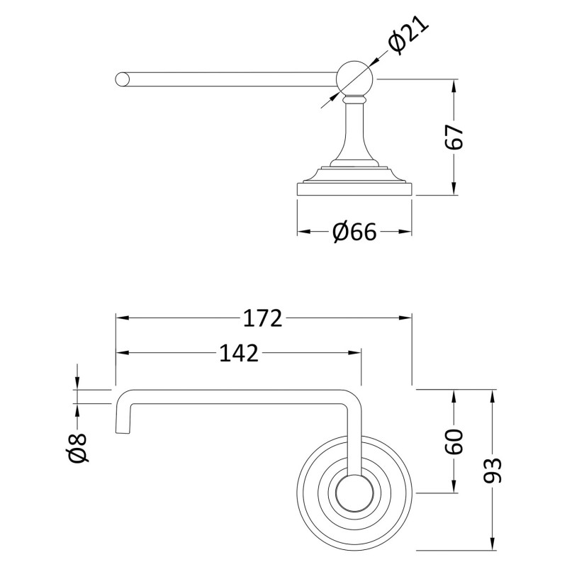 Chrome Traditional Toilet Roll Holder - 170mm (w) x 885mm (h) x 79mm (d) - Technical Drawing