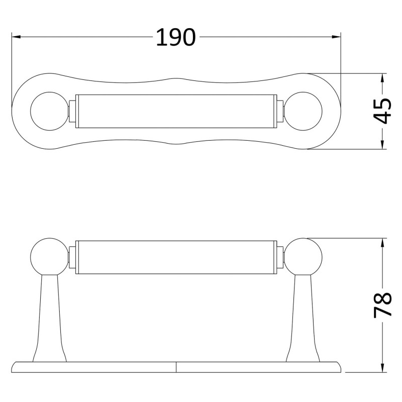 Chrome Traditional Toilet Roll Holder - 190mm (w) x 45mm (h) x 78mm (d) - Technical Drawing