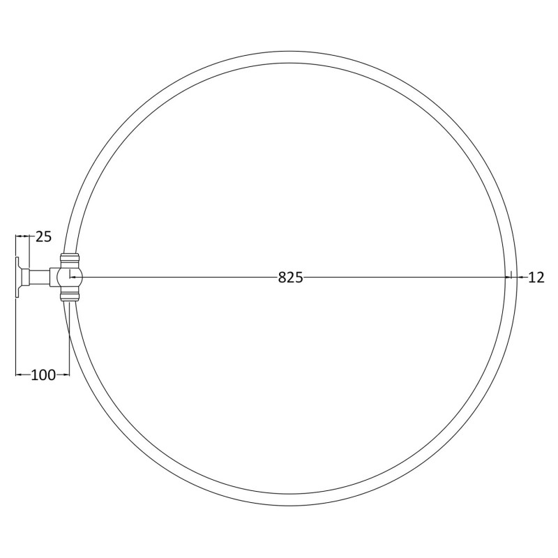 800mm (W) x 800mm (D) x 75mm (H) Chrome Round Shower Ring/Rail - Technical Drawing