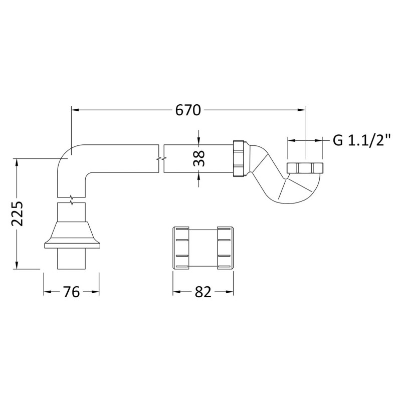 Chrome Exposed Shallow Seal Trap - Technical Drawing