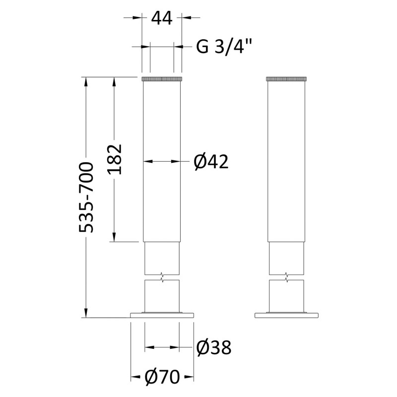 Chrome Bath Legs With Adjustable Shrouds - Technical Drawing