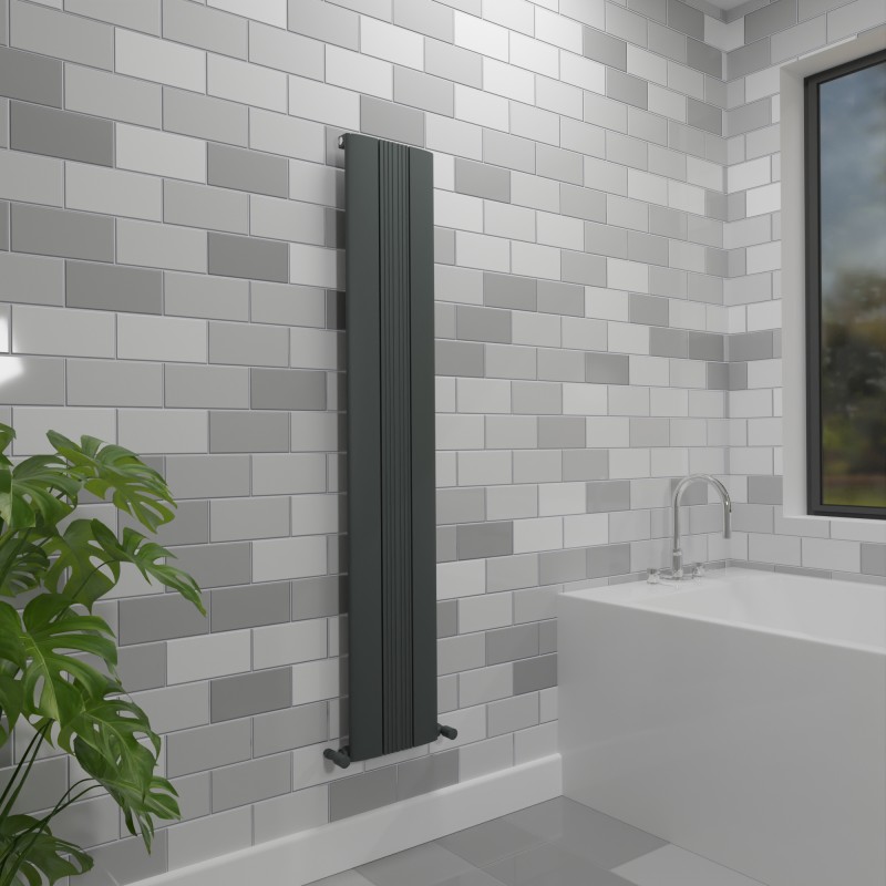 280mm (w) x 1600mm (h) "Thor" Anthracite Vertical Aluminium Radiator (3 Extrusions)