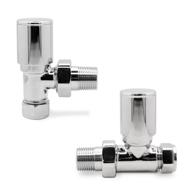 Mixed Chrome Valves (Pair) for Radiators & Towel Rails - 1 Angled & 1 Straight