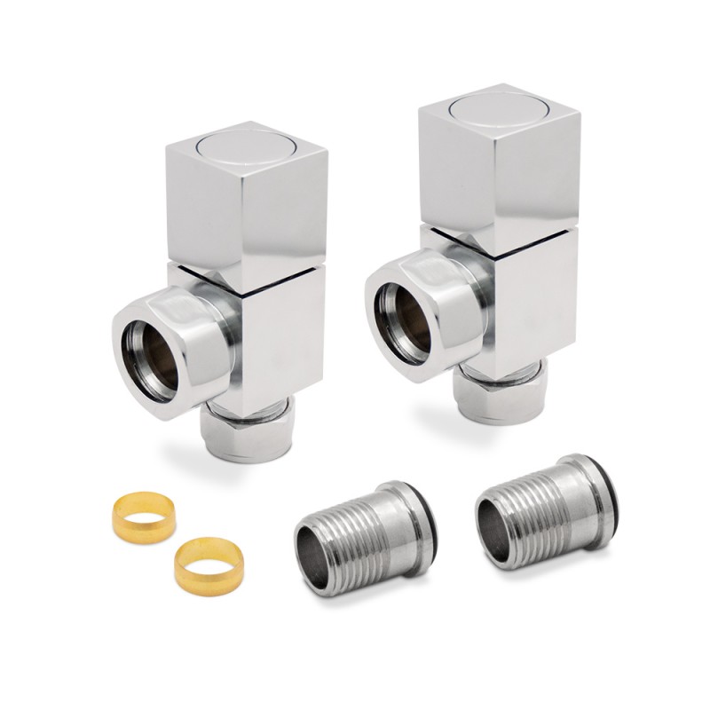 Angled Chrome "Square" Valves for Radiators & Towel Rails (Pair) Components