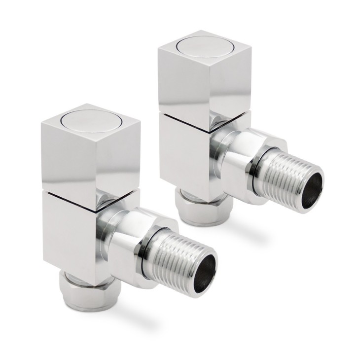 Angled Chrome "Square" Valves for Radiators & Towel Rails (Pair)