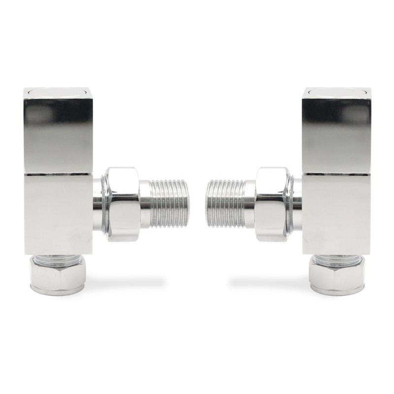 Angled Chrome "Square" Valves for Radiators & Towel Rails (Pair)