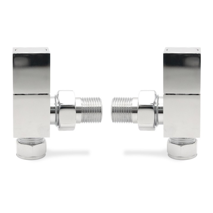 Angled Chrome "Square" Valves for Radiators & Towel Rails (Pair)
