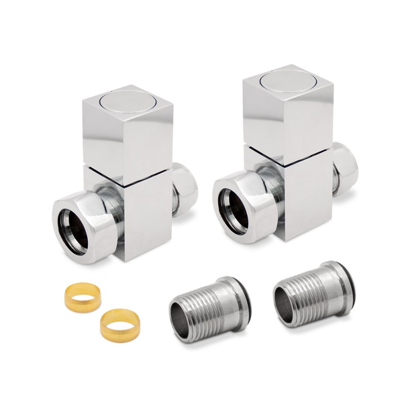 Straight Chrome "Square" Valves for Radiators & Towel Rails (Pair)