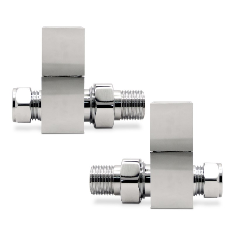 Straight Chrome "Square" Valves for Radiators & Towel Rails (Pair)