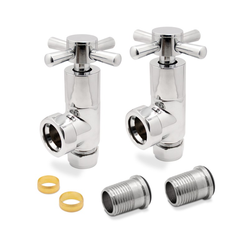 Angled Chrome "Cross Head" Valves for Radiators & Towel Rails (Pair) Components