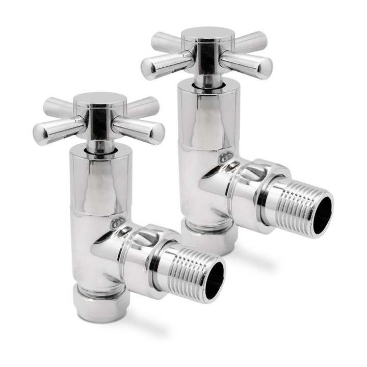 Angled Chrome "Cross Head" Valves for Radiators & Towel Rails (Pair)