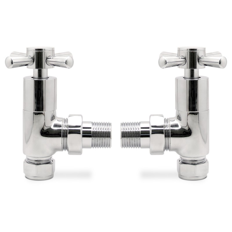 Angled Chrome "Cross Head" Valves for Radiators & Towel Rails (Pair)