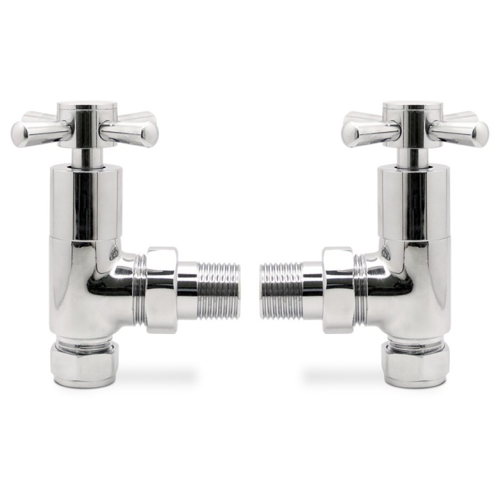 Angled Chrome "Cross Head" Valves for Radiators & Towel Rails (Pair)