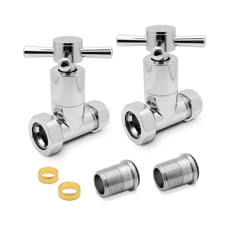 Straight Chrome "Cross Head" Valves for Radiators & Towel Rails (Pair) Components