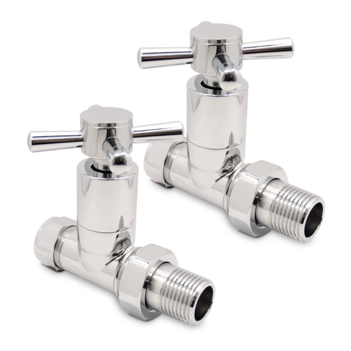 Straight Chrome "Cross Head" Valves for Radiators & Towel Rails (Pair)