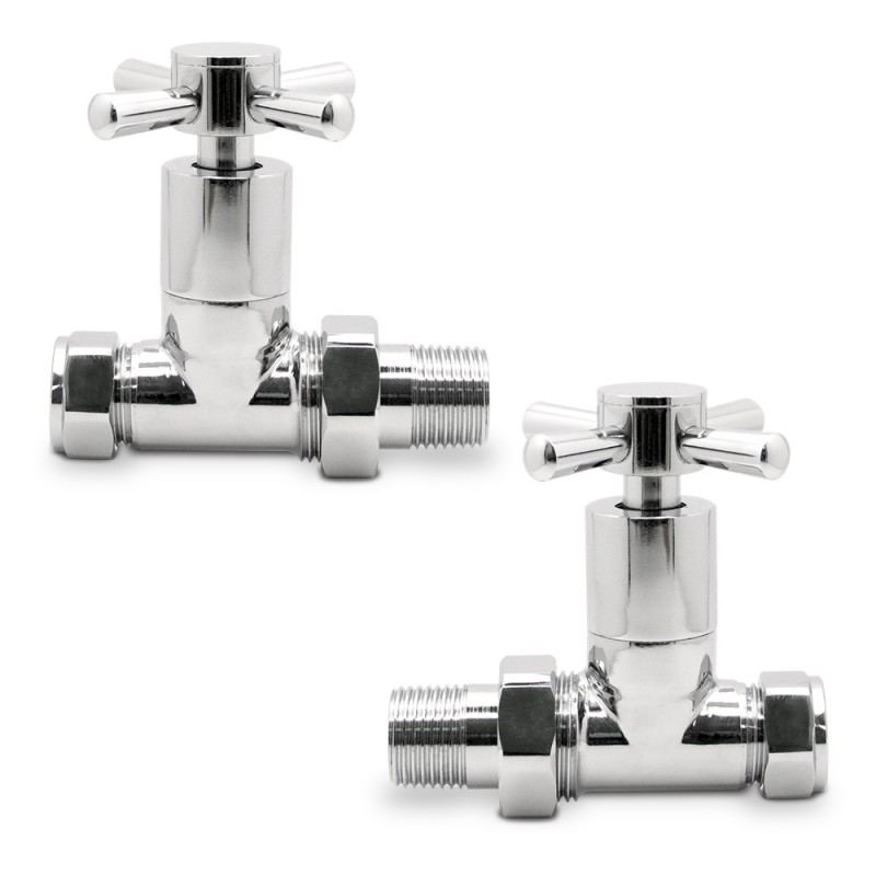 Straight Chrome "Cross Head" Valves for Radiators & Towel Rails (Pair)