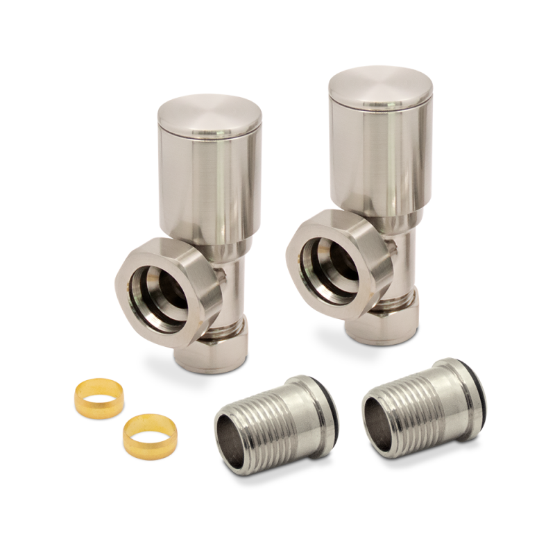 Angled Brushed Nickel Valves for Radiators & Towel Rails (Pair) Components