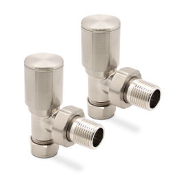 Angled Brushed Nickel Valves for Radiators & Towel Rails (Pair)
