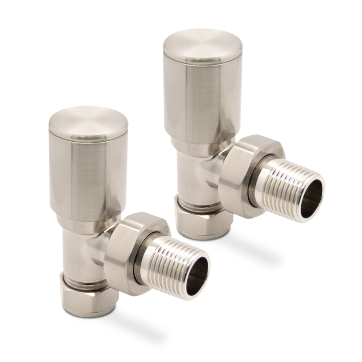 Angled Brushed Nickel Valves for Radiators & Towel Rails (Pair)