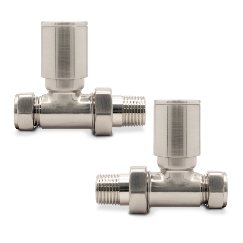 Straight Brushed Nickel Valves for Radiators & Towel Rails (Pair)