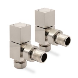 Angled Brushed Nickel "Square" Valves for Radiators & Towel Rails (Pair)