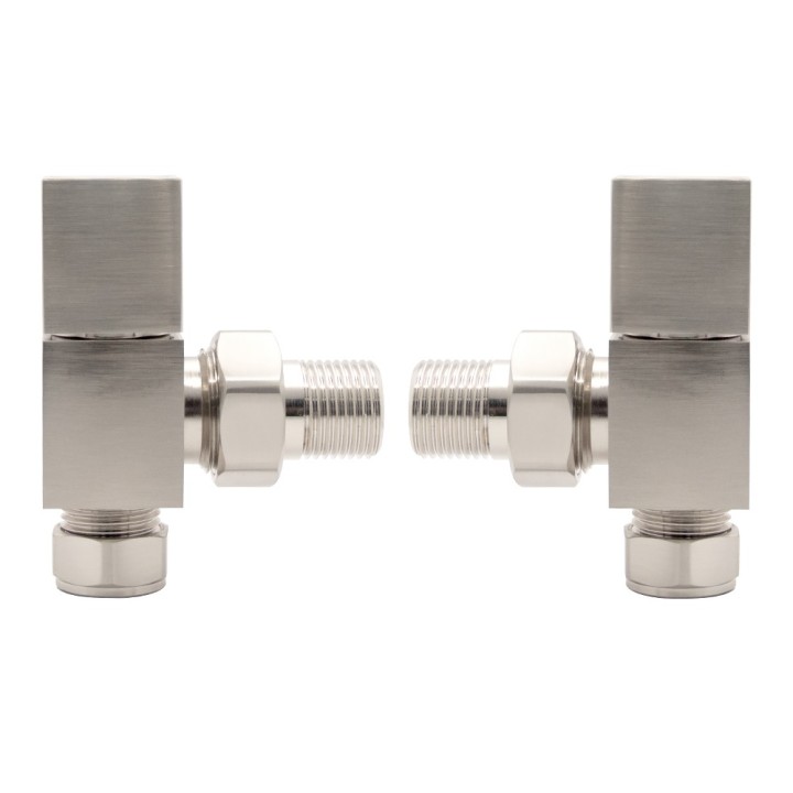 Angled Brushed Nickel "Square" Valves for Radiators & Towel Rails (Pair)