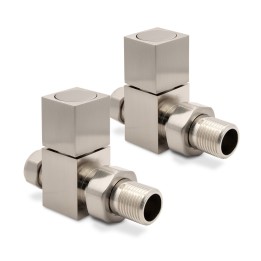 Straight Brushed Nickel "Square" Valves for Radiators & Towel Rails (Pair)