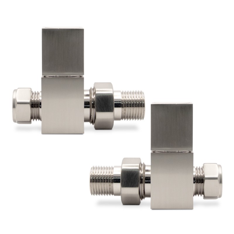 Straight Brushed Nickel "Square" Valves for Radiators & Towel Rails (Pair)