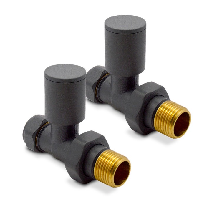 Straight Anthracite Valves for Radiators & Towel Rails (Pair)