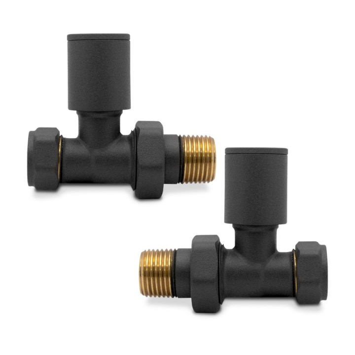 Straight Anthracite Valves for Radiators & Towel Rails (Pair)
