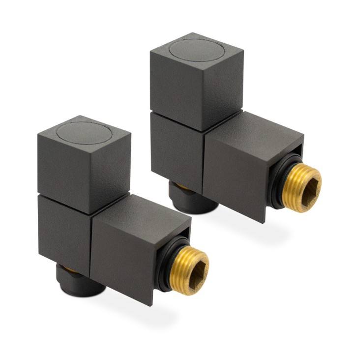 Angled Anthracite "Square" Valves for Radiators & Towel Rails (Pair)