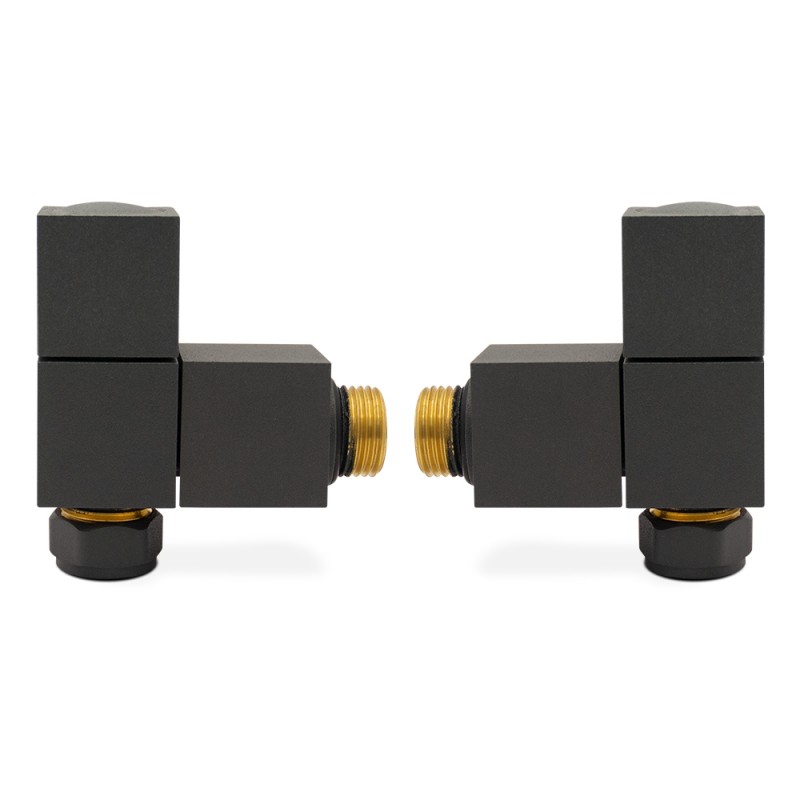 Angled Anthracite "Square" Valves for Radiators & Towel Rails (Pair)