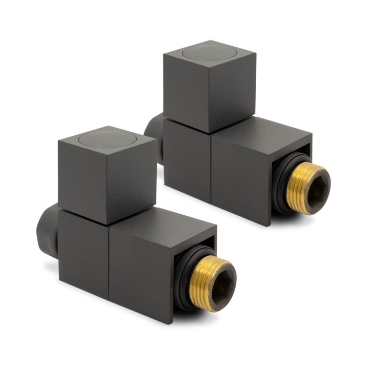 Straight Anthracite "Square" Valves for Radiators & Towel Rails (Pair)