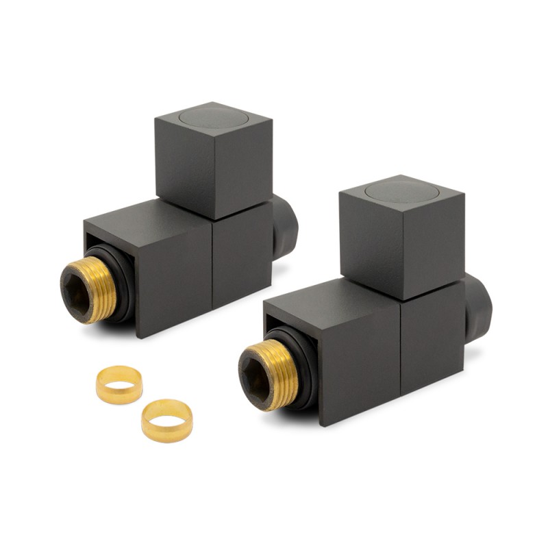 Straight Anthracite "Square" Valves for Radiators & Towel Rails (Pair) Components