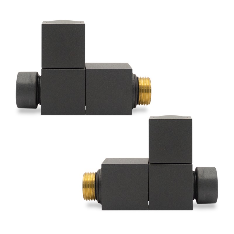 Straight Anthracite "Square" Valves for Radiators & Towel Rails (Pair)