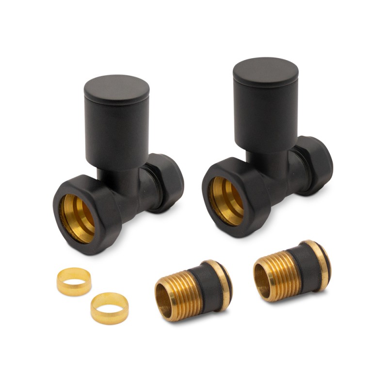 Straight Black Valves for Radiators & Towel Rails (Pair) Components