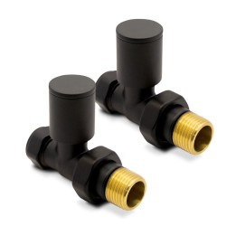 Straight Black Valves for Radiators & Towel Rails (Pair)