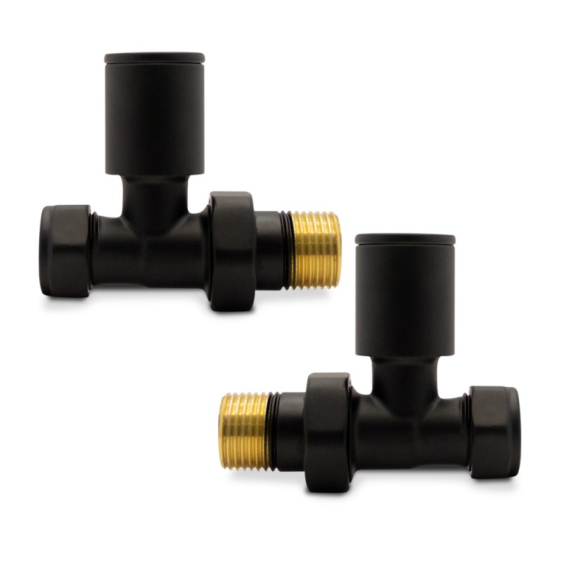 Straight Black Valves for Radiators & Towel Rails (Pair)