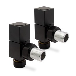 Angled Black "Square" Valves for Radiators & Towel Rails (Pair)