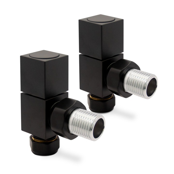 Angled Black "Square" Valves for Radiators & Towel Rails (Pair)