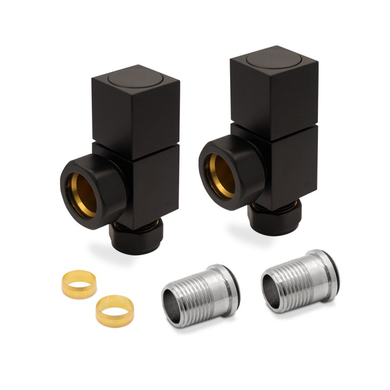 Angled Black "Square" Valves for Radiators & Towel Rails (Pair) Components