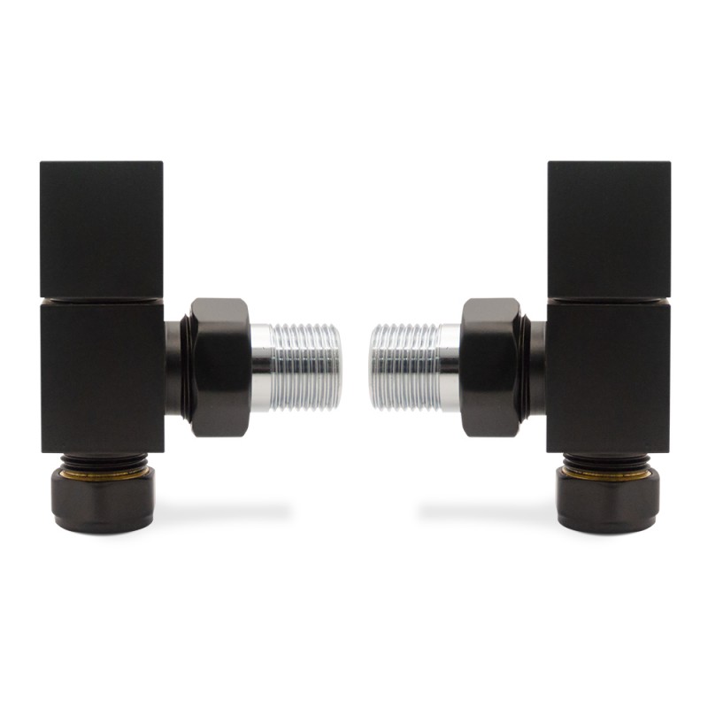 Angled Black "Square" Valves for Radiators & Towel Rails (Pair)