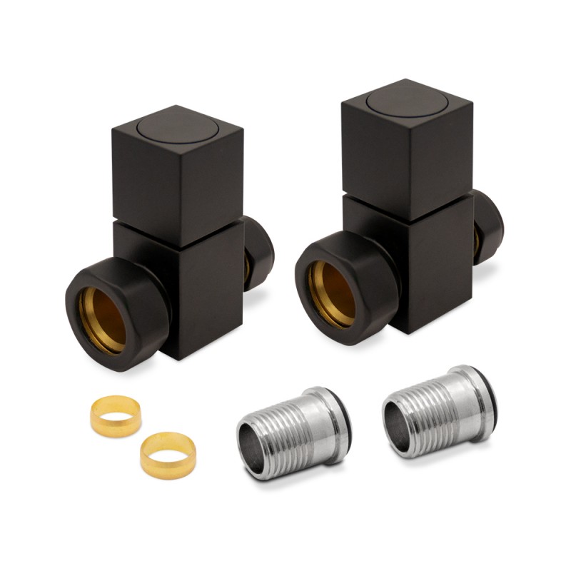 Straight Black "Square" Valves for Radiators & Towel Rails (Pair) Components