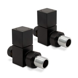 Straight Black "Square" Valves for Radiators & Towel Rails (Pair)