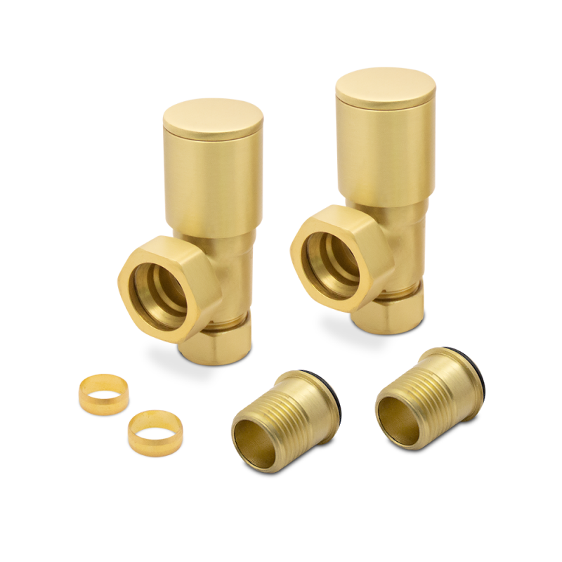 Angled Brushed Brass Valves for Radiators & Towel Rails (Pair) Components