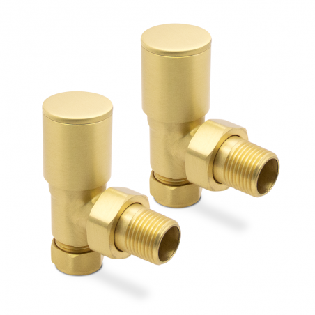 Angled Brushed Brass Valves for Radiators & Towel Rails (Pair)