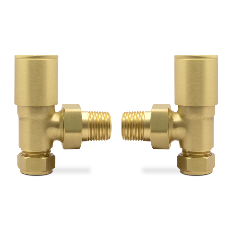 Angled Brushed Brass Valves for Radiators & Towel Rails (Pair)